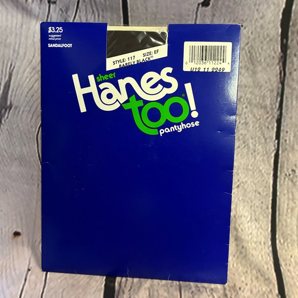 5/$20 VTG Hanes Too Pantyhose Barely Black #117 Sz EF Sandalfoot Toe Sheer New